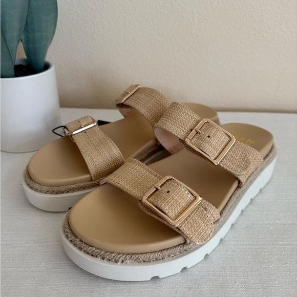 New Madden NYC Tan Platform Espadrille Slide Sandals - Picture 4 of 9